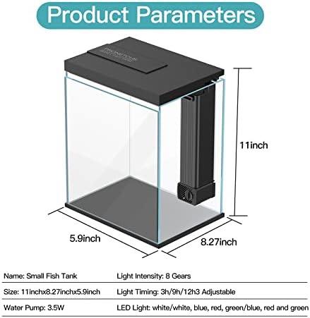 Betta Fish Tank, 2 Gallon Glass Aquarium Starter Kit, Small Fish Tank with Filter and Light.