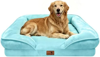 Spotted Play Orthopedic Dog Bed with Sides - Sofa Beds for Extra Large Dogs, Supportive Foam Pet Couch Bed with Washable Removable Cover, Waterproof Lining and Non-Slip Bottom, Ice Blue - XL