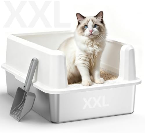 WoofiGo XXL Stainless Steel Cat Litter Box, High Sided Open Top Litter Pan
