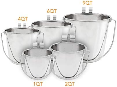 Fuzzy Puppy Flat Sided Pail with Dual Hooks, Snugly Fit On Dog, Cat and Critter Crates & Cages, Heavy Duty Stainless Steel | 1 Quart, (PN: FSP-1)