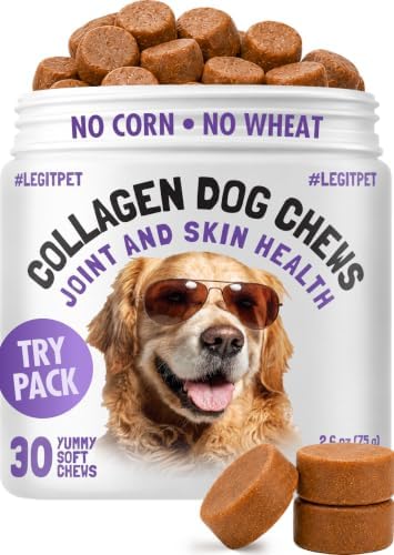 Collagen Dog Chews for Joint & Skin Health 30 Soft Chews All Breeds Mobility, Cartilage Repair & Pain Relief Hip & Joint Skin Coat Anti-inflammatory Support Eggshell Membrane Senior & Adult Dogs