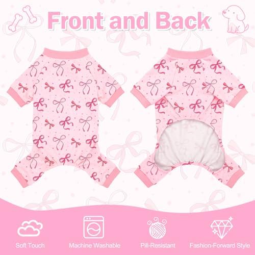 Dog Pajamas for Small Medium Dogs Pjs Pink Bow Dog Onesie Breathable Puppy Pj Pet Stretchy Soft Sleepwear for Spring Summer Costume-L