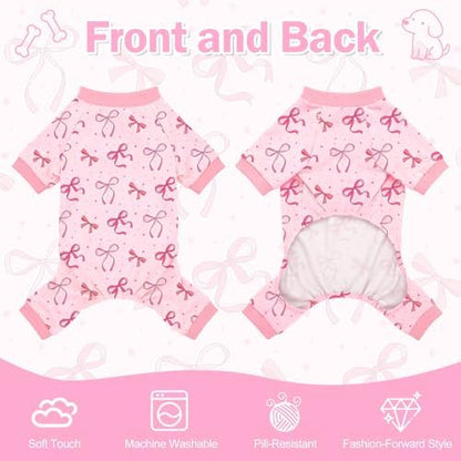 Dog Pajamas for Small Medium Dogs Pjs Pink Bow Dog Onesie Breathable Puppy Pj Pet Stretchy Soft Sleepwear for Spring Summer Costume-XL