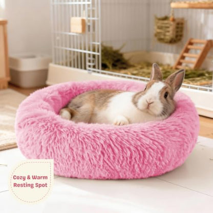 Rabbit Bed, Long Plush Donut Shaped Bunny Hideout - Bright Pink