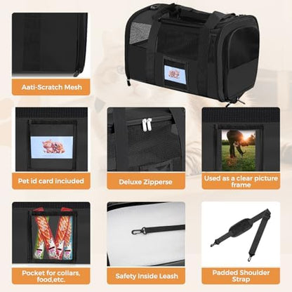 Large Soft Cat Carrier Up to 28 Lbs, Washable Pet Bag Medium to Big Pets