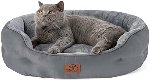Bedsure Dog Beds for Small Dogs - Round Cat Beds for Indoor Cats, Washable Pet Bed for Puppy and Kitten with Slip-Resistant Bottom, 25 Inches, Grey