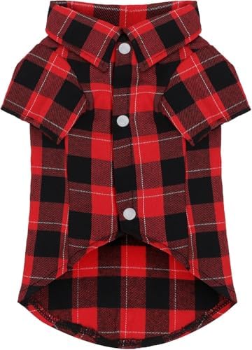 Paiaite Plaid Dog Shirt: Classic Checkered Style in Cotton for Large, Medium, and Small Breeds, Comfort, Breathability, and Elegance Dog Clothes. Perfect for Everyday Wear, and Photoshoots Red L