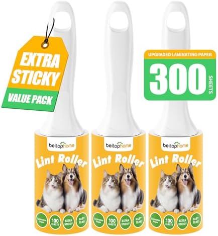 Lint Roller 3 Pack for Pet Hair, 300 Sheets, 3 Handles