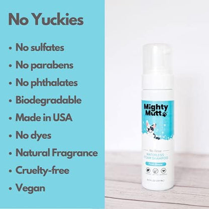Mighty Mutt Hypoallergenic Waterless Dog Shampoo, Fresh Breeze, 8 fl oz