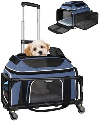 Petskd Top & Side Expandable Small Pet Carrier with Wheels Airline Approved