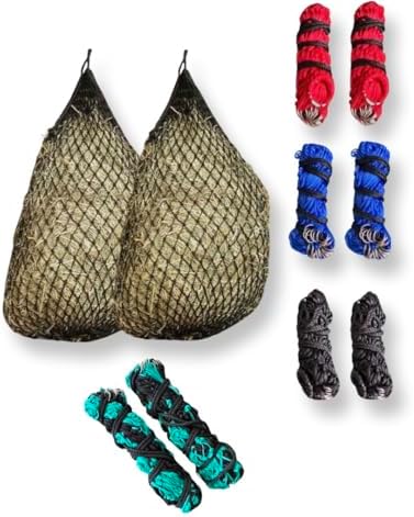 (2piece) XL Slow Feed Haynet 42” with 26 Rings Protection | Holes 2x2"inch | Slow Feed Haynet for Horses | Slow Feed Hay Bag | MULTI_PACK_COMBO_DEALS (Pack_Of_2, Turquoise_Black_2Tone)