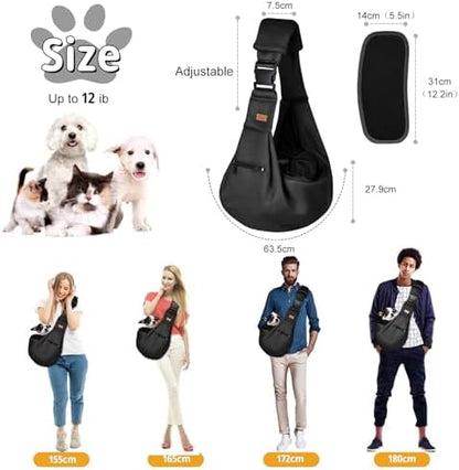 CUBY Dog and Cat Sling Carrier - Breathable Mesh Small Dog Sling Carrier-Soft Pouch and Tote Design-Suitable for Puppy, Small Dog Cat Pets Carriers Sling Outdoor(Black-Mesh)