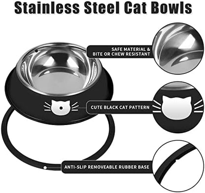 Serentive 3Pcs Cat Bowls Non-Slip Stainless Steel Small Cat Food Bowl Unbreakable Thick Rubber Base Easily Clean Lovely Color