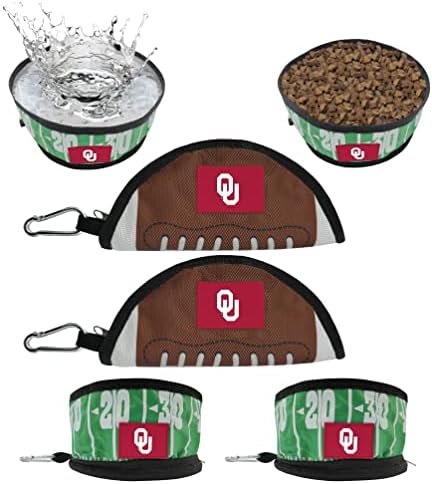 Pets First NCAA Oklahoma Sooners Collapsible Dog Travel Bowl Set, 2 Pack Food & Water Bowls for Dogs, Best Portable & Lightweight Leak-Proof Dog Bowls for Travel