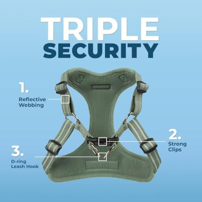 Best Pet Supplies Voyager Adjustable Step-in Flex Breathable Mesh Dog Harness for Small Medium Large Dogs Leash Set (Moss Green), M
