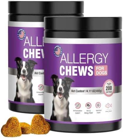 Dog Allergy Chews, Itchy Skin & Hot Spot Relief with Probiotics,Salmon Flavor