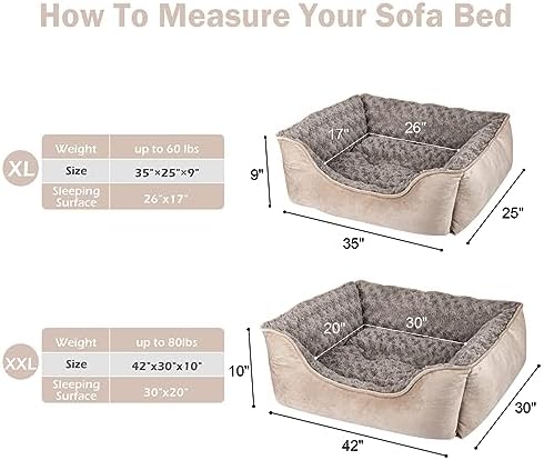 JOEJOY Rectangle Dog Bed for Large Medium Small Dogs - Washable Orthopedic Sofa Bed, Soft Breathable Puppy & Pet Cuddler, Durable Calming Dog Bed with Anti-Slip Bottom, Multiple Sizes, Beige