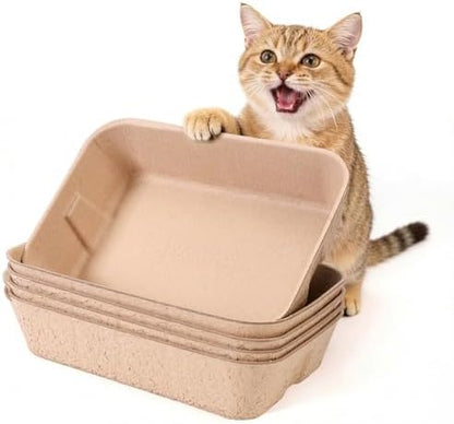 Disposable Litter Boxes for Cats, Durable and Water Resistant, Sustainable Large Disposable Litter Box, Disposable Cat Litter Boxes for Indoor/Travel Use, Standalone or as Liner (Brown, Large 5-Pack)
