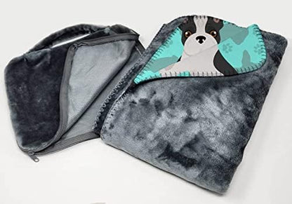 Caroline's Treasures MLM1003TBLT Black and White French Bulldog Soft Travel Blanket with Bag Airplane Blanket, Indoor Outdoor Camping Blanket for Traveling, Picnics, Beach Trips, Concerts