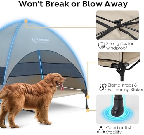 Veehoo Outdoor Dog Bed with Canopy, Cooling Elevated Dog Shade for Outside