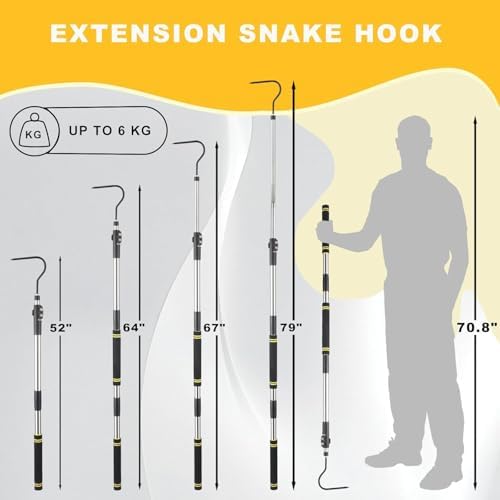 Snake Hook, Stainless Steel Snake Hook and Reptile for Controlling, Moving,Or Catching Snakes 52"-79"
