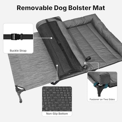 Veehoo Outdoor Elevated Dog Bed with Waterproof Bolster Cushion, Cooling