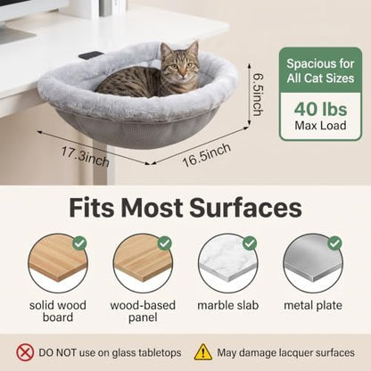 SWIND Cat Desk Bed - Ultra Soft Faux Rabbit Plush Sunken Cat Bed for Desk, Space-Saving Semi-Circular Cat Hammock for Gaming & Home Desks, Holds Up to 50 Lbs
