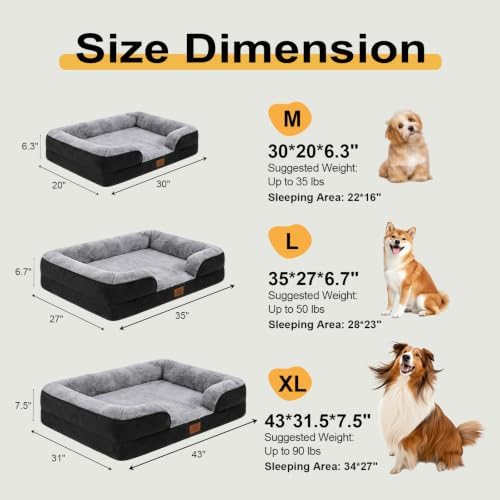 Orthopedic Dog Beds Large Sized Dog, Memory Foam Dog Bed Couch, 36"L