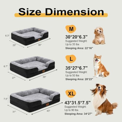 Orthopedic Extra Large Dog Bed, Memory Foam XL Dog Bed Couch, 44" L