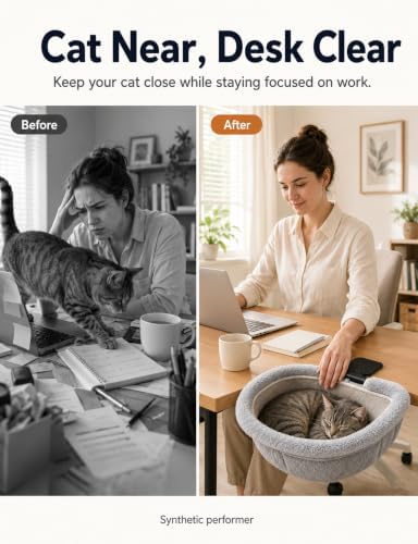 Cat Desk Bed, Foldable Sunken Hammock with C-Clamp, 50-lb Capacity