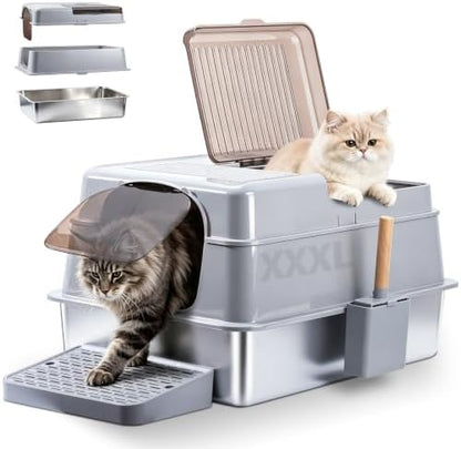 Stainless Steel Litter Box, XXXL Metal Litter Box with Lid