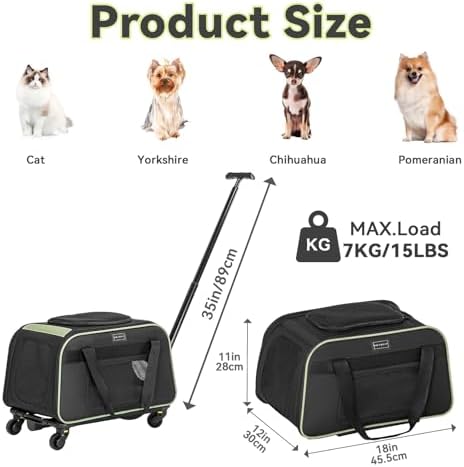 Petsfit Cat Carrier with Wheels, Removable Spinner Wheels, Up to 13 lb