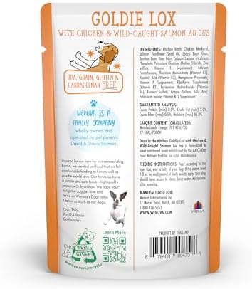 Weruva Dogs in The Kitchen, Goldie Lox with Chicken & Wild-Caught Salmon Wet Dog Food, 2.8oz Pouch (Pack of 12)