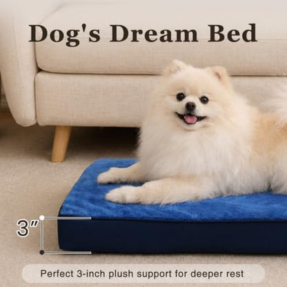 NUPIDA Waterproof Large Dog Bed for Crate with Washable Cover, 35x22, Navy
