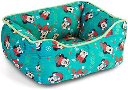 Disney Dog Bed, Holiday Mickey and Minnie Expressions Scattered Green, Cuddler