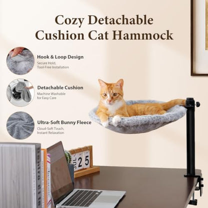 PAWZ Road Cat Desk Bed Hammock 360° Roataion & Height Adjustable, Gray