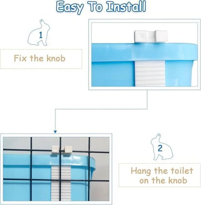 PINVNBY Extra Large Rabbit Litter Box Small Animal Potty Trainer Huge Bunny Litter Pan Plastic Pet Corner Toilet with Mash for Adult Guinea Pigs Chinchillas Ferrets (Blue)