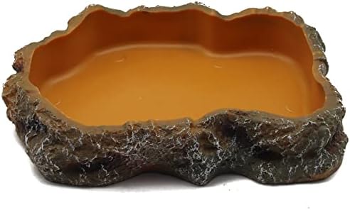 Reptile Water Dish,Resin Reptile Rock Food Feeder Bowl, Water and Food Bowl,Terrarium Decor for Leopard Gecko, Lizard,Spider,Turtle,Scorpion, Chameleon,Hermit Crabs (L, Orange)