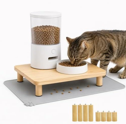Elevated Cat Food Stand for Automatic Feeders with Silicone Mat