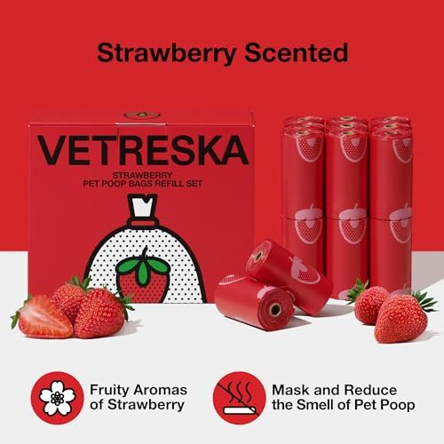 VETRESKA Strawberry Scented Dog Poop Bags, Leak Proof, 300 Counts