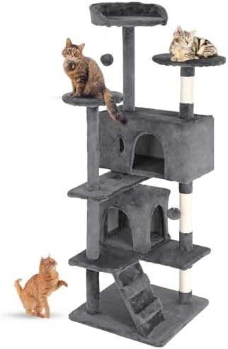 FDW | 54" Cat Tree Tower | Light Gray | Multi-Level Indoor Activity Center