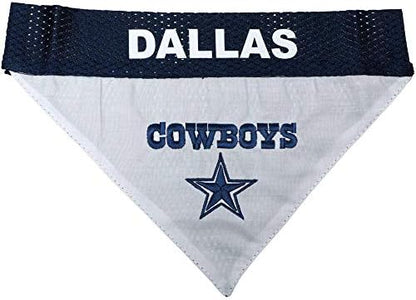 Pets First NFL DOG BANDANA - DALLAS COWBOYS REVERSIBLE PET BANDANA. 2 Sided Sports Bandana with a PREMIUM Embroidery TEAM LOGO, Small/Medium. - 2 Sizes & 32 NFL Teams available, DAL-3217-S-M