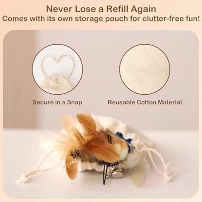 Retractable Cat Wand with 4 Feather Refills for Indoor Cats