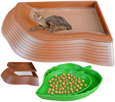 3PCS Reptile Water Pool with Ramp, Turtle Pool Reptile Food Water Bowls Aquarium Habitat Accessories for Gecko, Snake, Turtle, Bearded Dragon, Lizard Bath