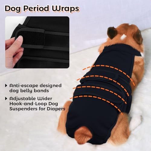 QBLEEV Female Dog Diapers with Adjustable Suspenders – Washable Sanitary Panties for Dogs in Heat or Incontinence, Escape-Proof Reusable Pet Period Underwear Onesie for Small to Large Breeds