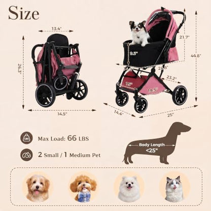 MUTTROS Pet Stroller for Dogs & Cats, 66lbs, Pink