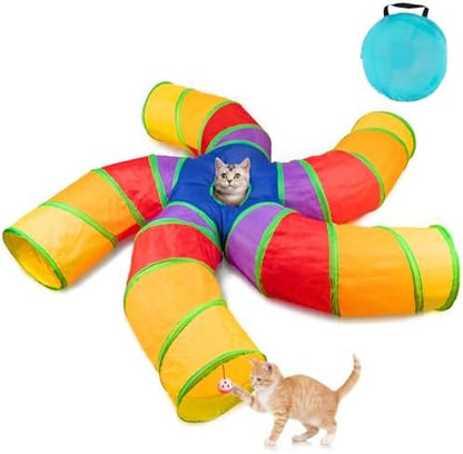 Depets Cat Tunnel for Indoor Cats, Large Collapsible Cat Tube Toys, 5-Way