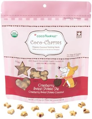 CocoTherapy Coco-Charms Training Treats, 100% USDA Certified Organic, Non-GMO, Vegan, 100% Human Grade, Cranberry Sweet Potato Pie, 5 oz.