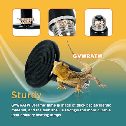 0.25 inch(75mm) Ceramic Heat Emitter Bulb 2 Pack for Reptiles – No Light Infrared Heat Lamp for Lizards, Snakes, Bearded Dragons – Safe Nighttime Heating for Terrariums & Outdoor Pet Brooders