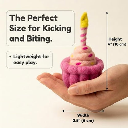 Glaciart One Wool Cat Birthday Cake Toy – Handmade Plush Catnip Design, Interactive Play for Indoor Cats, for Kittens & Cat Lovers